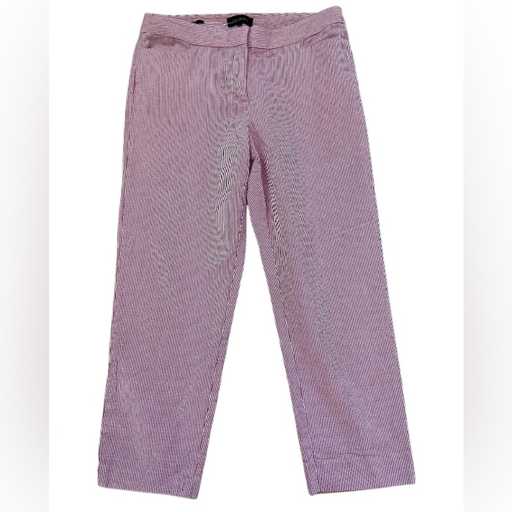 Talbots Seersucker Striped Pink Pants Curvy size 10, pockets front and back